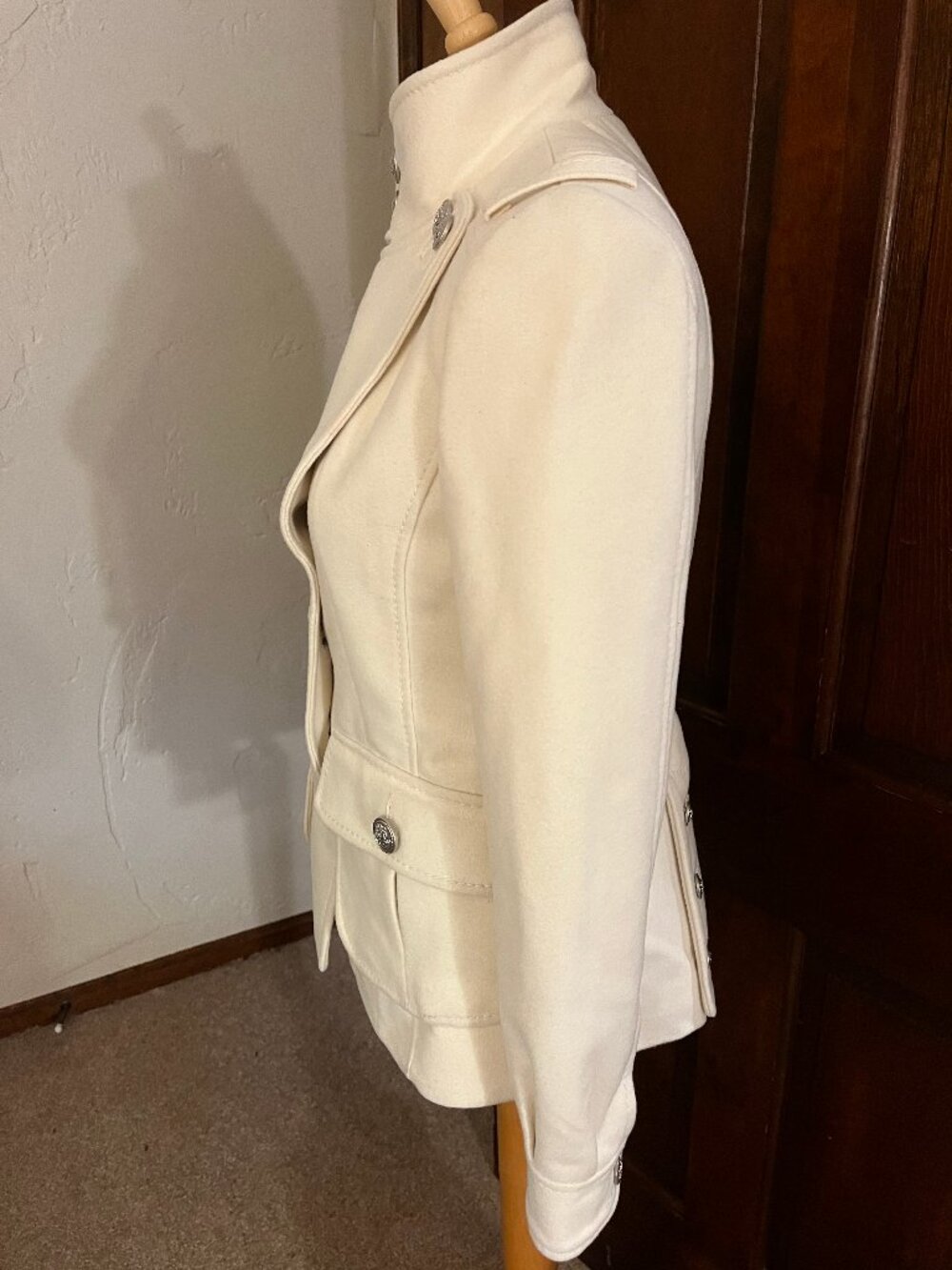 Laundry by Shelli Segal Ivory Wool Military Inspired Coat Size 2 - Picture 7 of 16